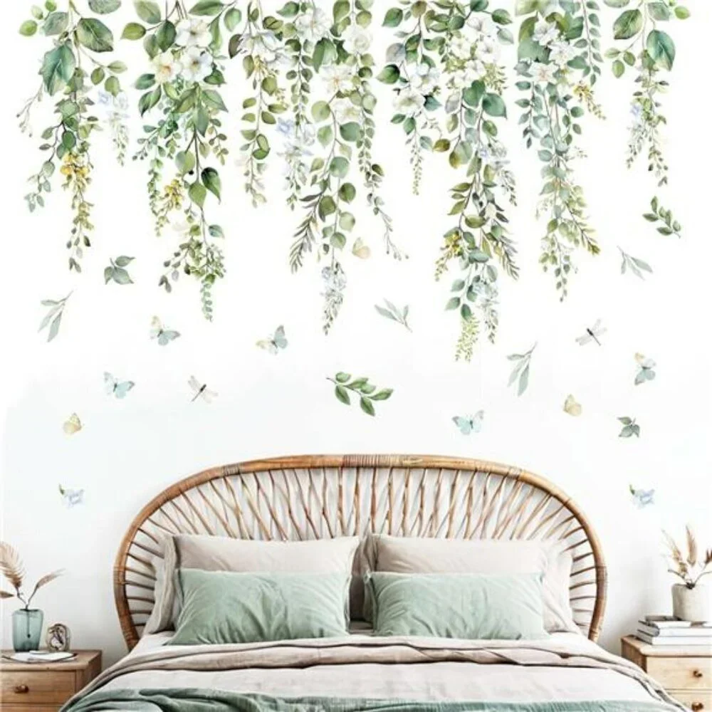 Hanging Vine Wall Decals Green Leaf Stickers for Bedroom Living Room Decor